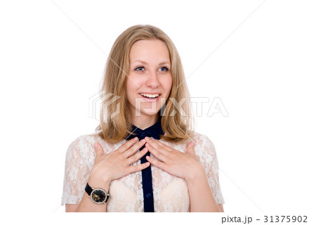 Portrait of a surprised girl with her hands.  31375902