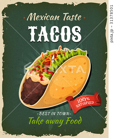 Retro Fast Food Mexican Tacos Posterのイラスト素材