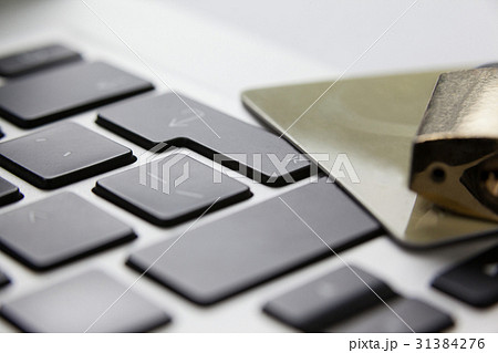 Metallic lock with smart card on laptop 31384276