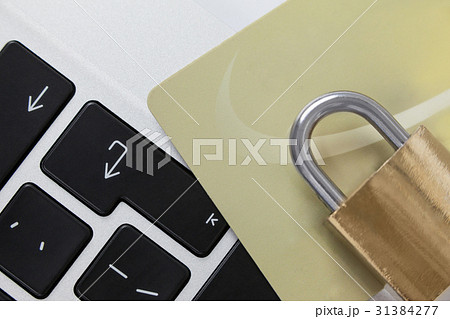 Metallic lock with smart card on laptop 31384277