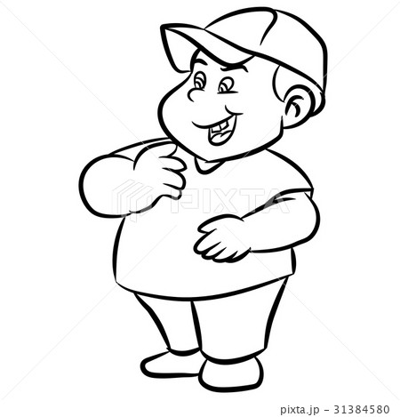 Line drawing cartoon fat boy smiling - cartoon - Stock Illustration  [31384580] - PIXTA