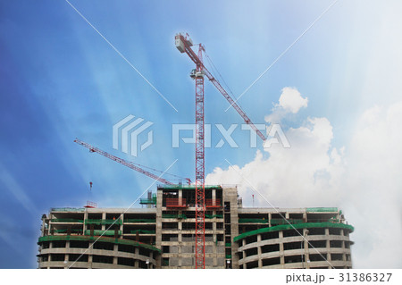 construction site with blue sky and sun light ray 31386327