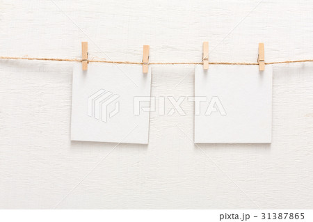 White blank cards on rope, copy space White blank cards on rope, copy space 31387865