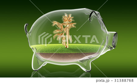 Golden palm inside transparent piggy bank. 3d Golden palm inside transparent piggy bank. 3d 31388768