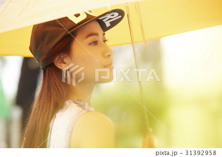 a photo of the female model with hat holding an umbrella a photo of the female model with hat holding an umbrella 31392958