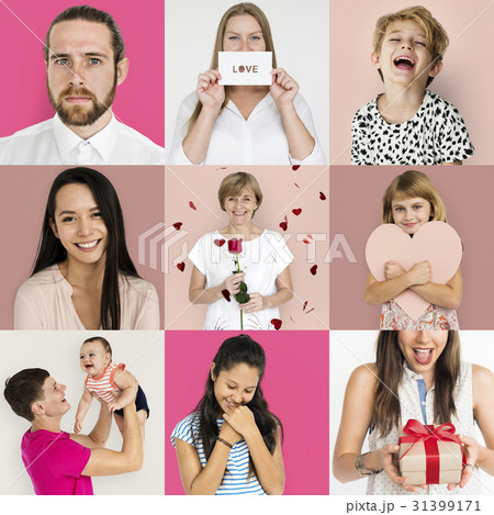 Set of Diversity People with Heart Love Studio Collage 31399171