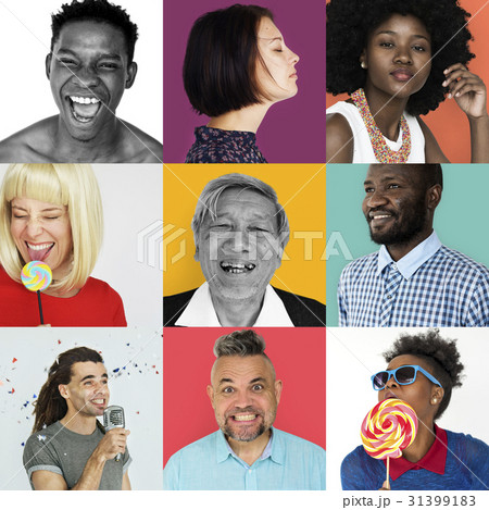 Set of Diversity People Face Expression Lifestyle Studio Collage Set of Diversity People Face Expression Lifestyle Studio Collage 31399183