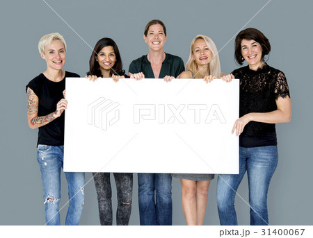 Happiness group of women holding blank banner 31400067