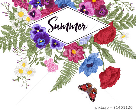 Vintage frame with garden flowers. 31401120