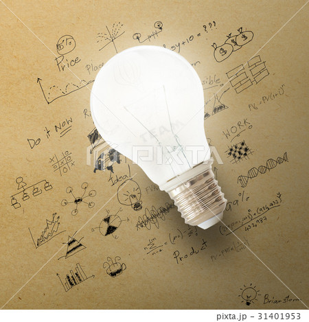 Light bulb with drawing of business strategy plan Light bulb with drawing of business strategy plan 31401953