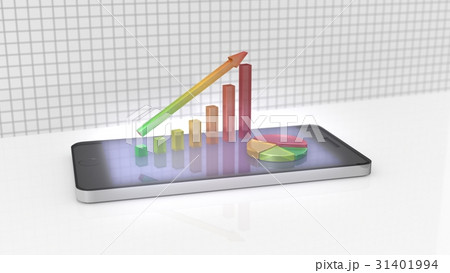 touchscreen smart phone with Pie chart and bar cha 31401994