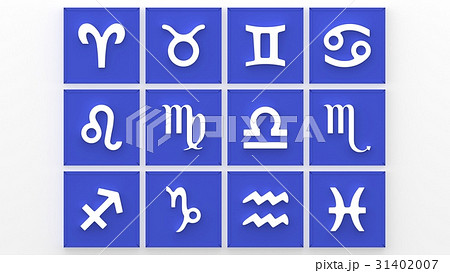 Zodiac Symbol icons on blue background. 3D renderi 31402007