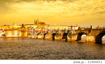 Prague Hradcany Panorama on golden sunny day 31404051