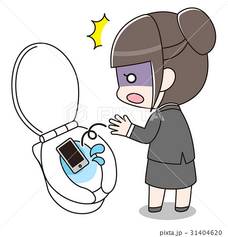 スマートフォンをトイレに落としてしまったスーツの女性のイラスト素材 31404620 Pixta