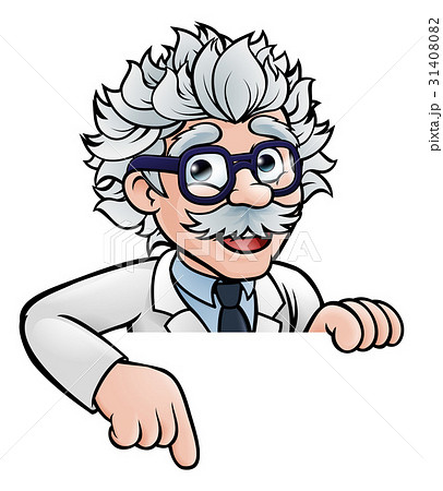 Scientist Cartoon Character Pointing Down Scientist Cartoon Character Pointing Down 31408082