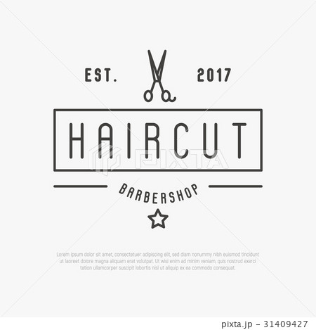 Hipster logo for barber shop with scissors 31409427