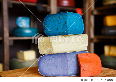 Gouda pesto cheese assortment. Lavender, blue Gouda pesto cheese assortment. Lavender, blue 31414660