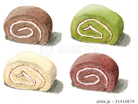 ロールケーキ４種のイラスト素材