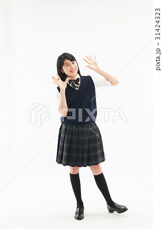 中学生 制服　やったー 万歳 31424323