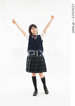 中学生 制服　やったー 万歳 31424327