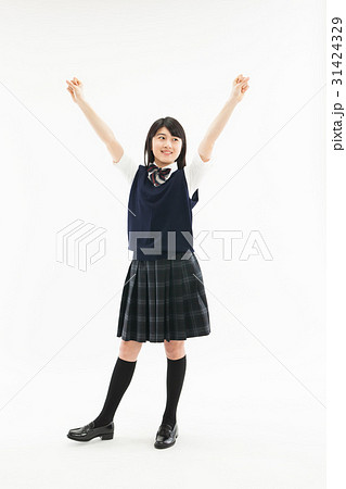 中学生 制服　やったー 万歳 31424329