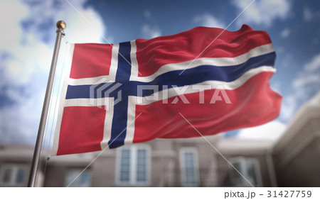Norway Flag 3D Rendering on Blue Sky Building 31427759