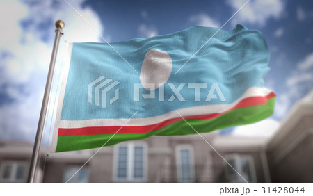 Sakha Republic Flag 3D Rendering on Blue Sky 31428044