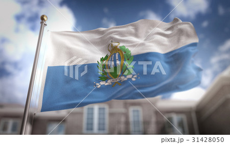 San Marino Flag 3D Rendering on Blue Sky Building 31428050