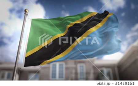 Tanzania Flag 3D Rendering on Blue Sky Building 31428161