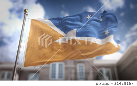 Tierra del Fuego Flag 3D Rendering on Blue Sky 31428167
