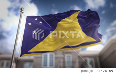 Tokelau Flag 3D Rendering on Blue Sky Building Tokelau Flag 3D Rendering on Blue Sky Building 31428169