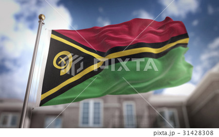 Vanuatu Flag 3D Rendering on Blue Sky 31428308