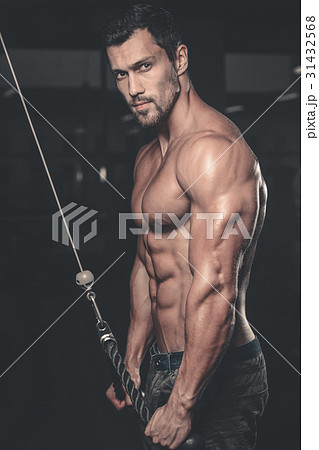 Brutal caucasian handsome fitness men on diet training triceps g Brutal caucasian handsome fitness men on diet training triceps g 31432568