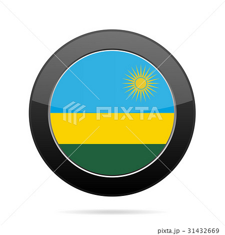 Flag of Rwanda. Shiny black round button.