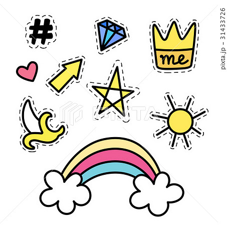 Set of fashion stickers with rainbow, star, crown 31433726