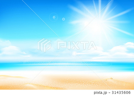 Sand beach over blur sea and sky with sun light fl Sand beach over blur sea and sky with sun light fl 31435606