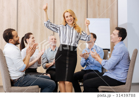 Delighted cheerful woman feeling happy Delighted cheerful woman feeling happy 31439788