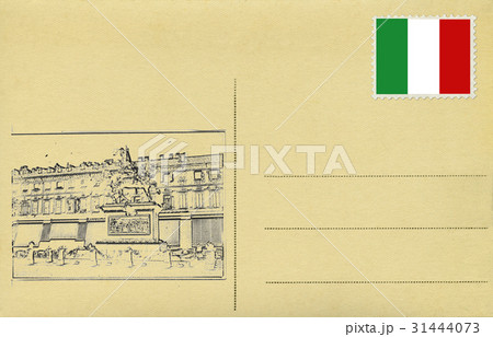 Back of vintage postacard with Italian flag and Back of vintage postacard with Italian flag and 31444073