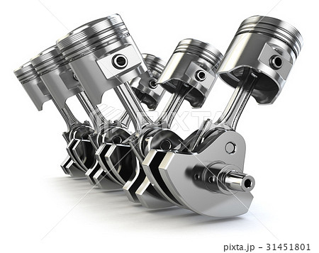 V6 Engine Pistons And Crankshaft Isolated On Whiteのイラスト素材