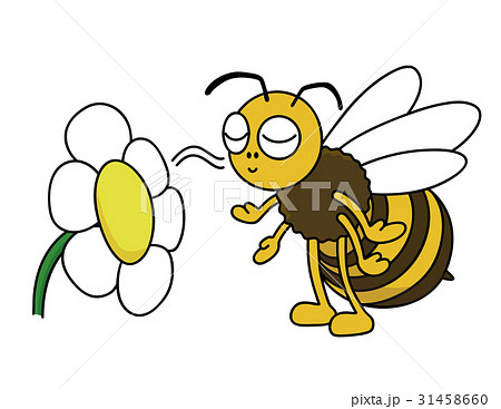 ミツバチが花の匂いを嗅ぐのイラスト素材
