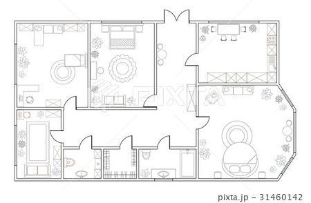 Abstract vector plan of three-bedroom apartment Abstract vector plan of three-bedroom apartment 31460142