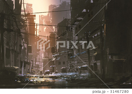 dirty street in abandoned city 31467280