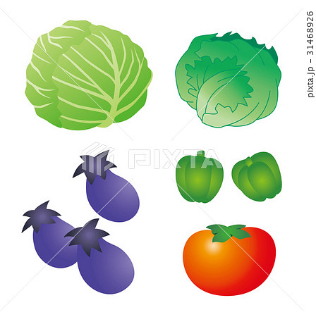 野菜のイラスト キャベツ レタス ナスビ ピーマン トマトのイラスト素材