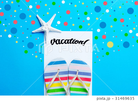 sandals, starfish, sheet of paper and confetti sandals, starfish, sheet of paper and confetti 31469635