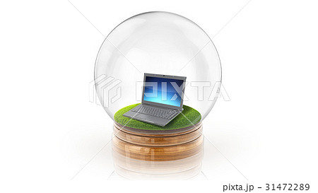 Transparent sphere ball with a laptop inside. 3D Transparent sphere ball with a laptop inside. 3D 31472289
