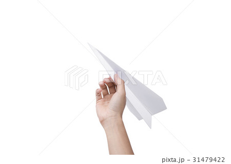 Hand holding paper plane isolated on white 31479422