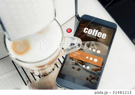 Making coffee from smartphone, modern coffee maker Making coffee from smartphone, modern coffee maker 31481213