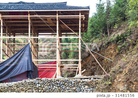 building of new log house in Dazhai village building of new log house in Dazhai village 31481556