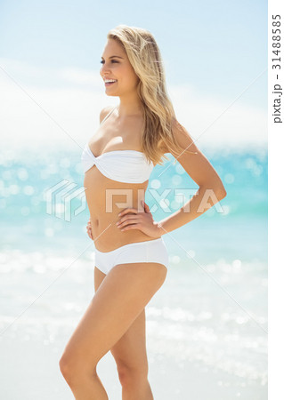 Young woman in bikini standing on beach Young woman in bikini standing on beach 31488585