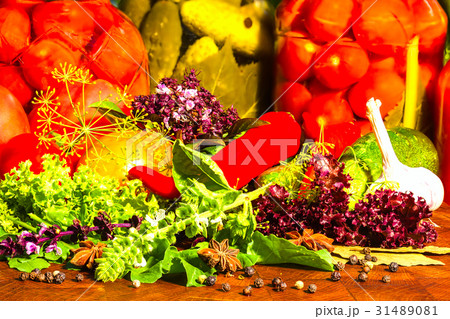 still life from marinated and fresh vegetables 31489081
